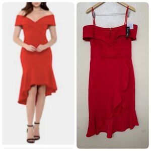 Xscape 1667X Structured Off Shoulder Ruffle Dress